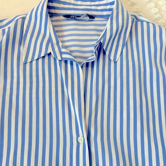 Zara Striped Oversized Poplin Button Down Shirt - Picture 7 of 9